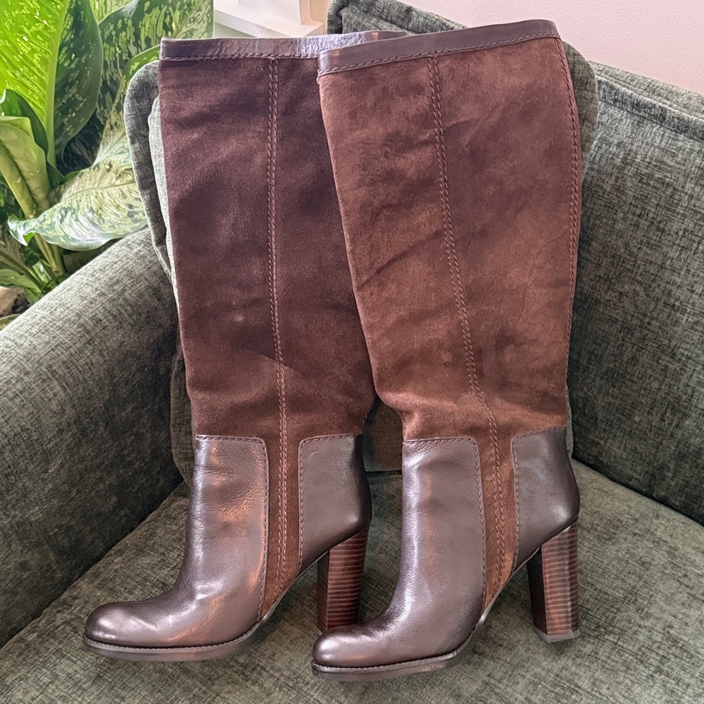 Nine West Chocolate Suede and Leather Heeled Boots
